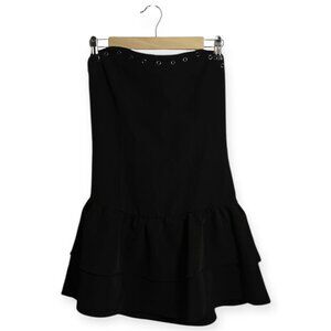 Edikted Black Strapless Double Ruffle Drop Waist Mini Dress Size L NWOT